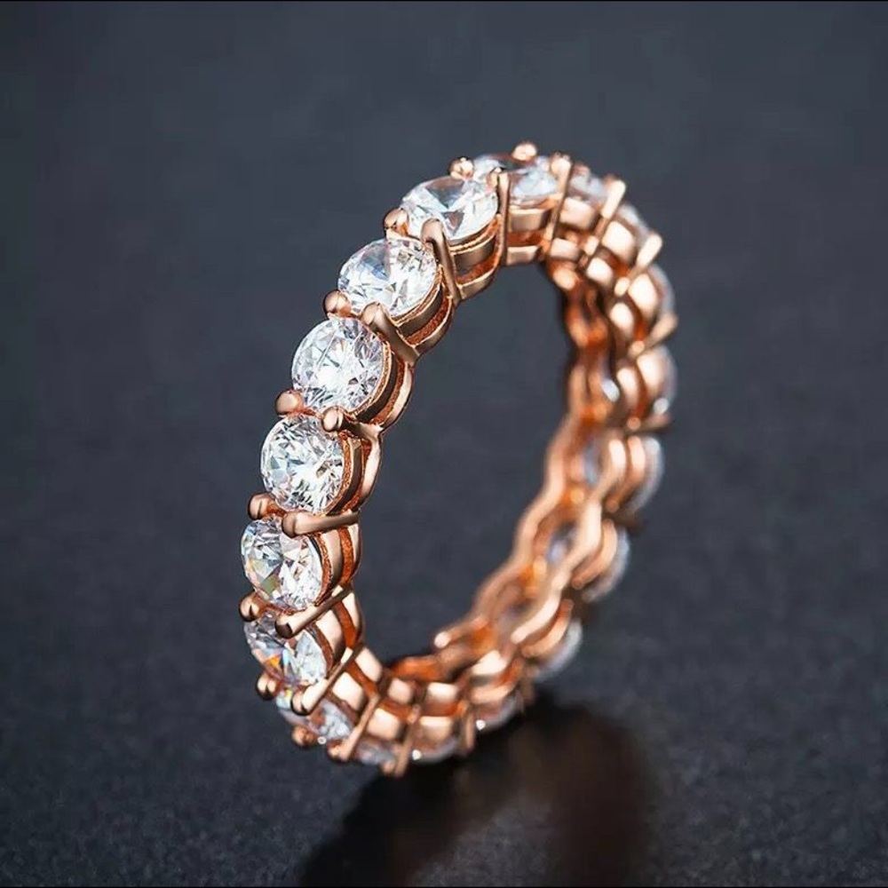 18k Rose Gold Diamond Cz Eternity Band Ring